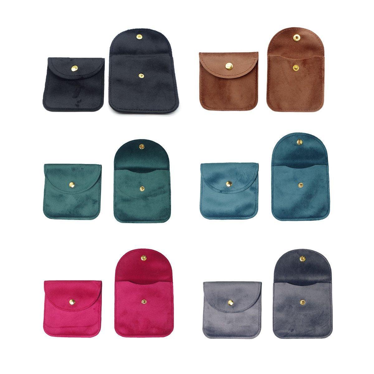 10pcs Velvet Jewelry Pouch Button Closure Thick Soft Ring Necklace Storage Bag - Brown