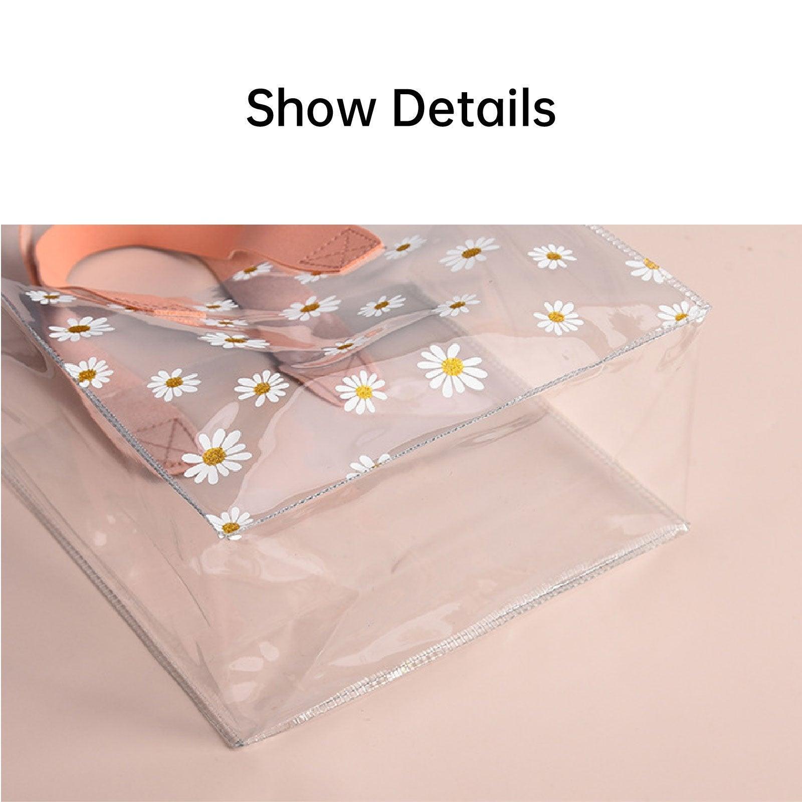 10pcs Small Fresh Transparent PVC Tote Bag Wedding Candy Gift Bag Daisy Design - Red - S