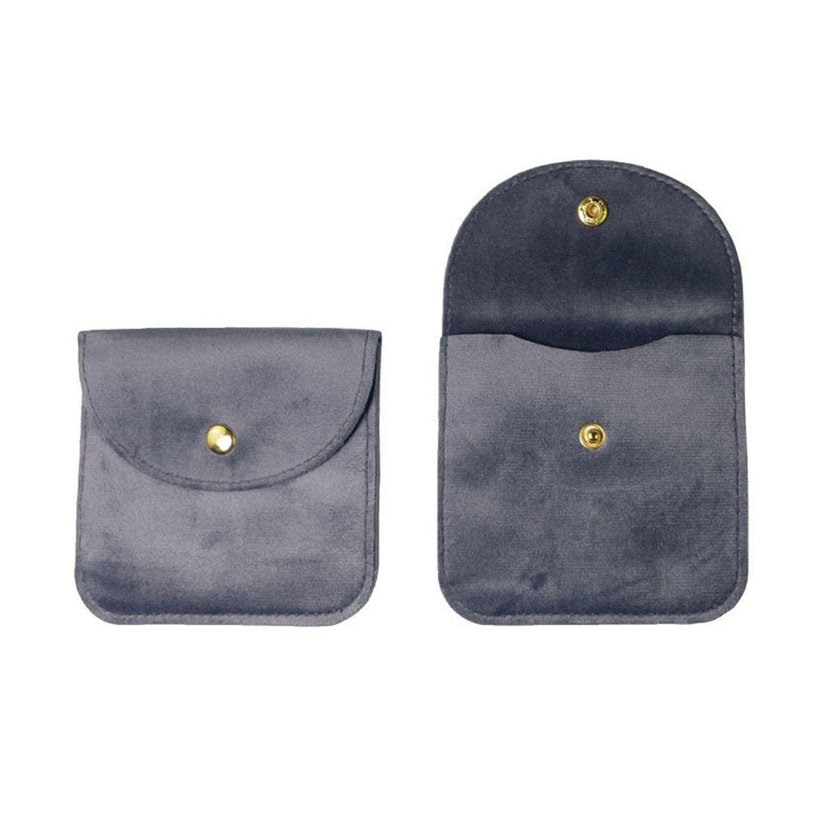 10pcs Velvet Jewelry Pouch Button Closure Thick Soft Ring Necklace Storage Bag - Rose Red