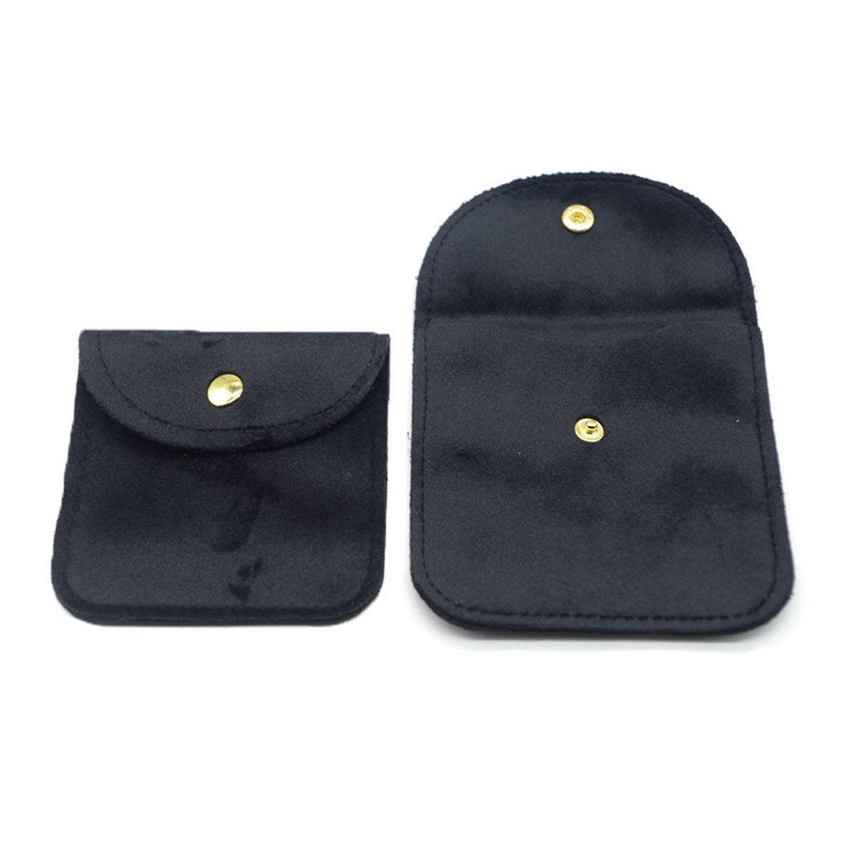 10pcs Velvet Jewelry Pouch Button Closure Thick Soft Ring Necklace Storage Bag - Rose Red
