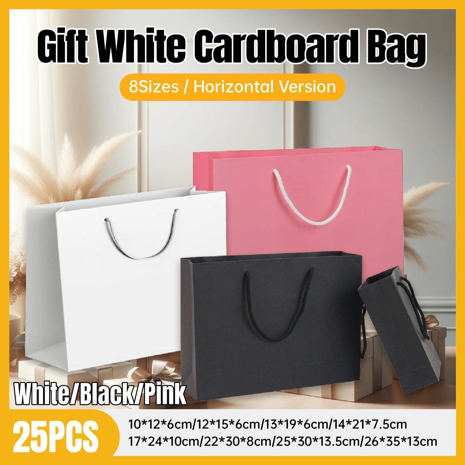 25X Kraft Paper Bags Gift Shopping Bag Carry White Pink Black Bag With Handles - White-10-12-6