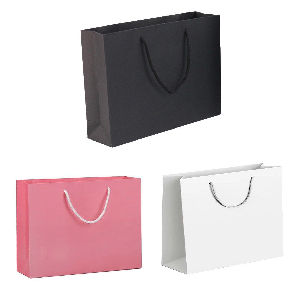 25X Kraft Paper Bags Gift Shopping Bag Carry White Pink Black Bag With Handles - White-10-12-6