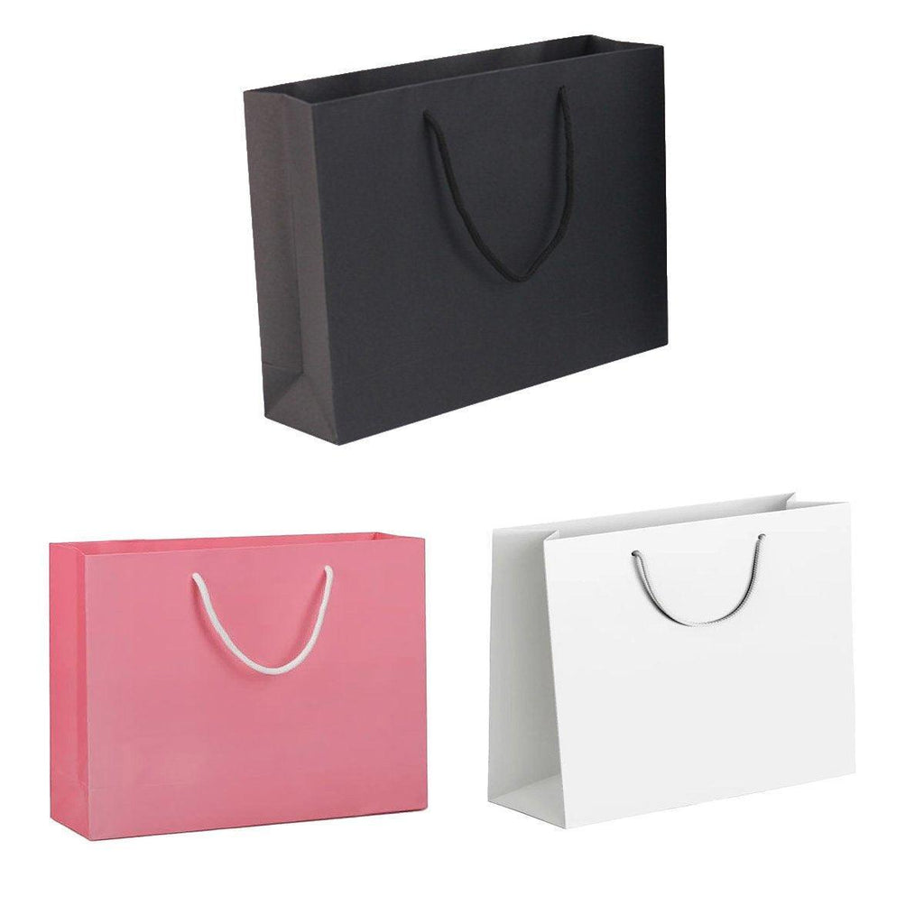 25X Kraft Paper Bags Gift Shopping Bag Carry White Pink Black Bag With Handles - White-12-15-6