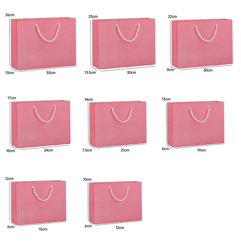25X Kraft Paper Bags Gift Shopping Bag Carry White Pink Black Bag With Handles - Pink-17-24-10