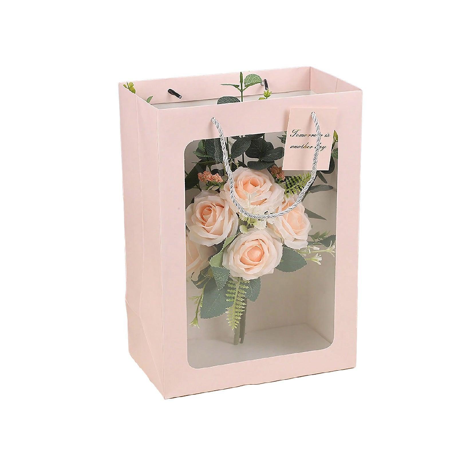 25x Thick Gift Bags with Transparent Window for Valentines Day Bouquets and Gift - Tote-Bag-25pcs-Red-18-13-25cm