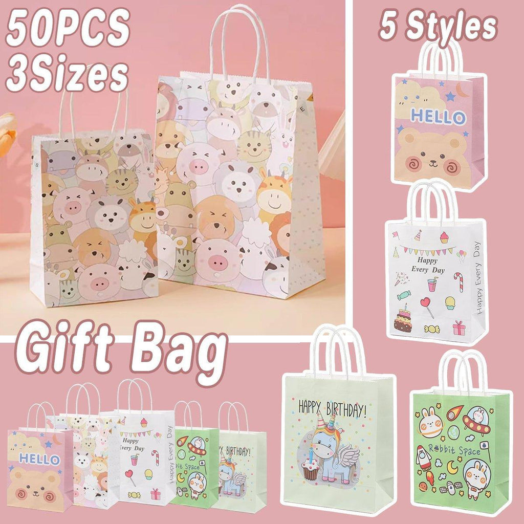 50PCS Colourful Kraft Paper Gift Bags Reusable Party Favor Bags for School Events - BDLW-18*9*23cm
