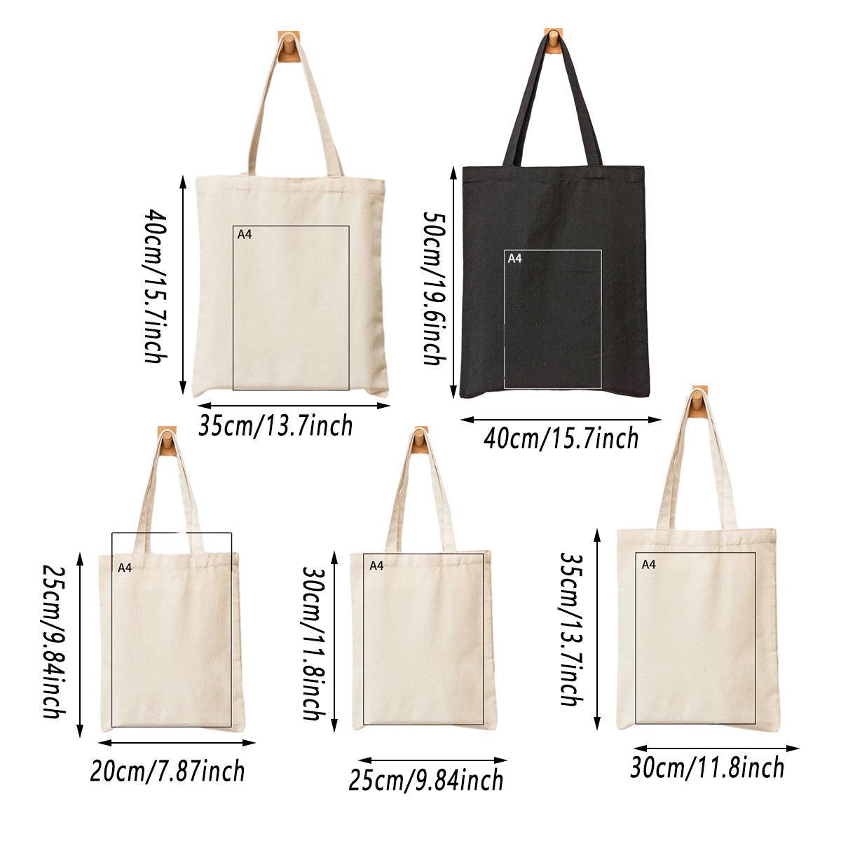 5PCS Canvas Tote Bag Cotton Blank DIY Shopping Shoulder Bags - Black 35*40*10cm