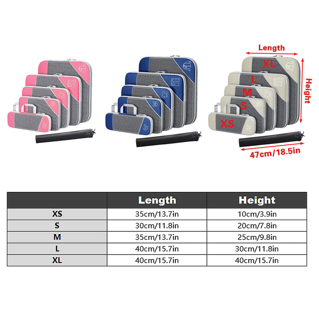 6PCS Compression Packing Cubes Expandable Luggage Storage Bag Travel Packing Bag - Navy
