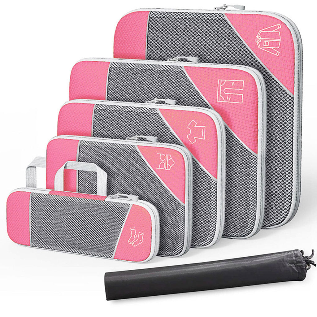 6PCS Compression Packing Cubes Expandable Luggage Storage Bag Travel Packing Bag - Navy