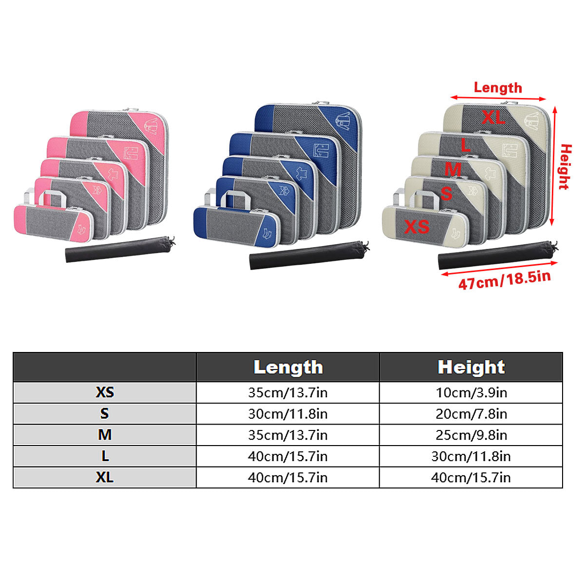 6PCS Compression Packing Cubes Expandable Luggage Storage Bag Travel Packing Bag - Pink