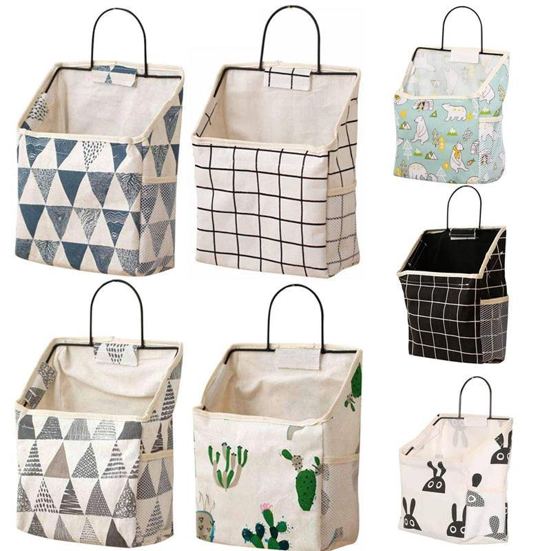 Wall Hanging Storage Bag Home Wardrobe Organiser Pouch Book Holder Phone Pocket - Blue Triangle