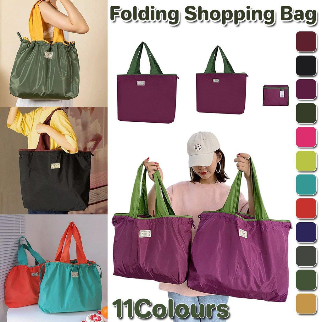 Ultra-Light Foldable Large Capacity Portable Shopping Bag with Drawstring Mouth - Green - L