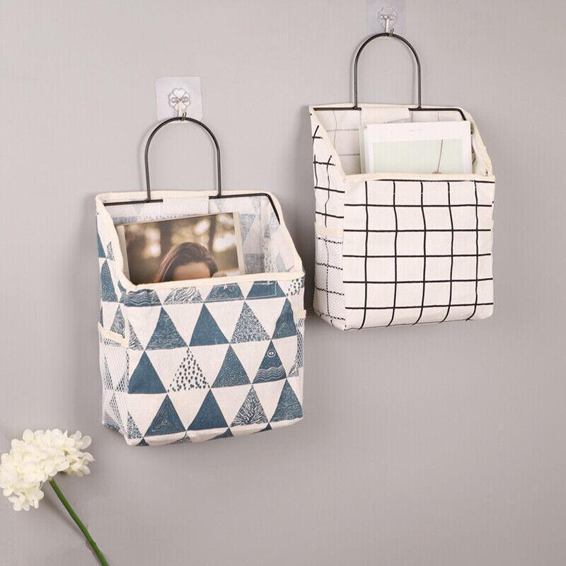 Wall Hanging Storage Bag Home Wardrobe Organiser Pouch Book Holder Phone Pocket - Grey Triangle