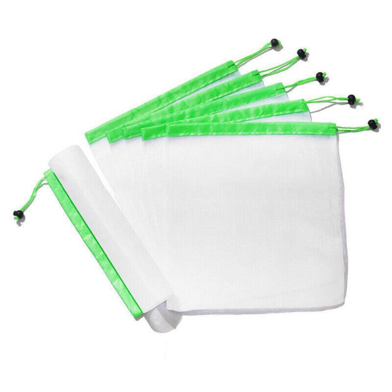 Up 15X Eco Friendly Reusable Mesh Produce Bags Superior Double Stitched Strength - 5PCS Large Blue
