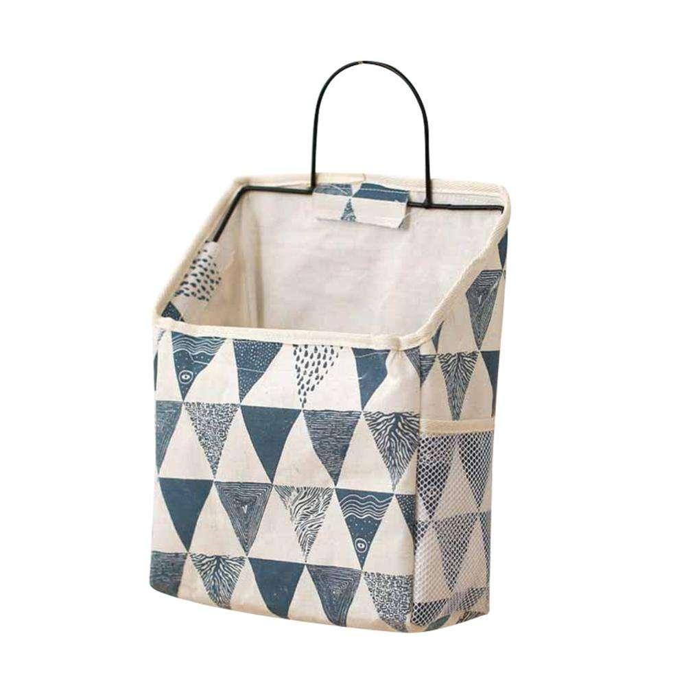 Wall Hanging Storage Bag Home Wardrobe Organiser Pouch Book Holder Phone Pocket - White Grid
