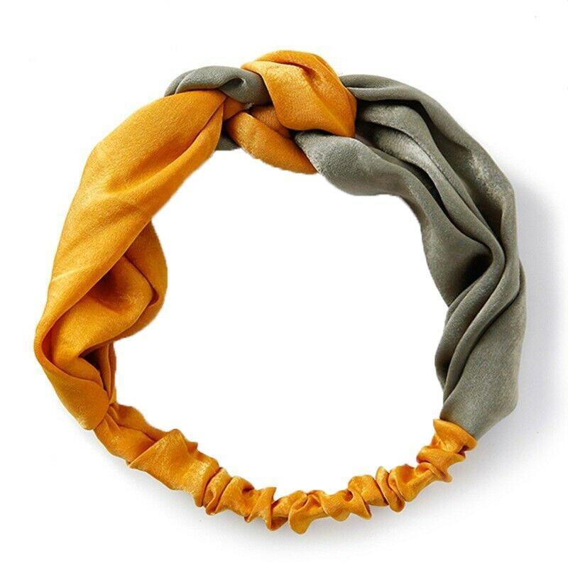 Women Chiffon Floral Print Headband Fashion Bohemian Elastic Cross Hair Bands - Beige+Green