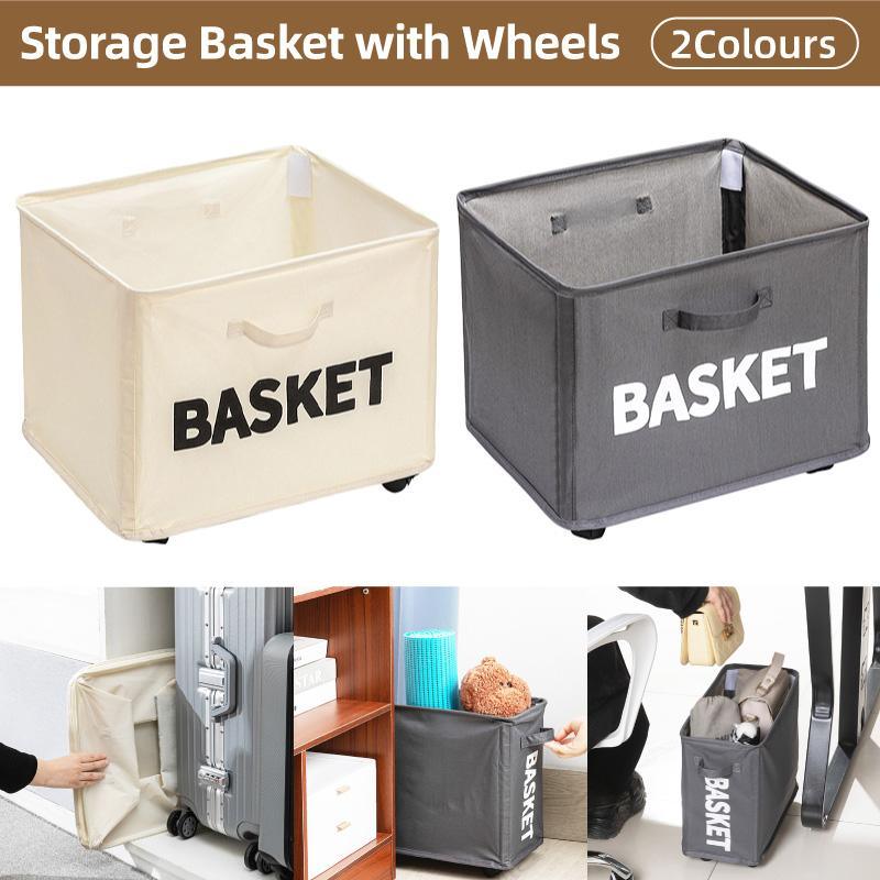 Rolling Storage Basket with Wheels for Under Desk or Shelf Organisation - Grey