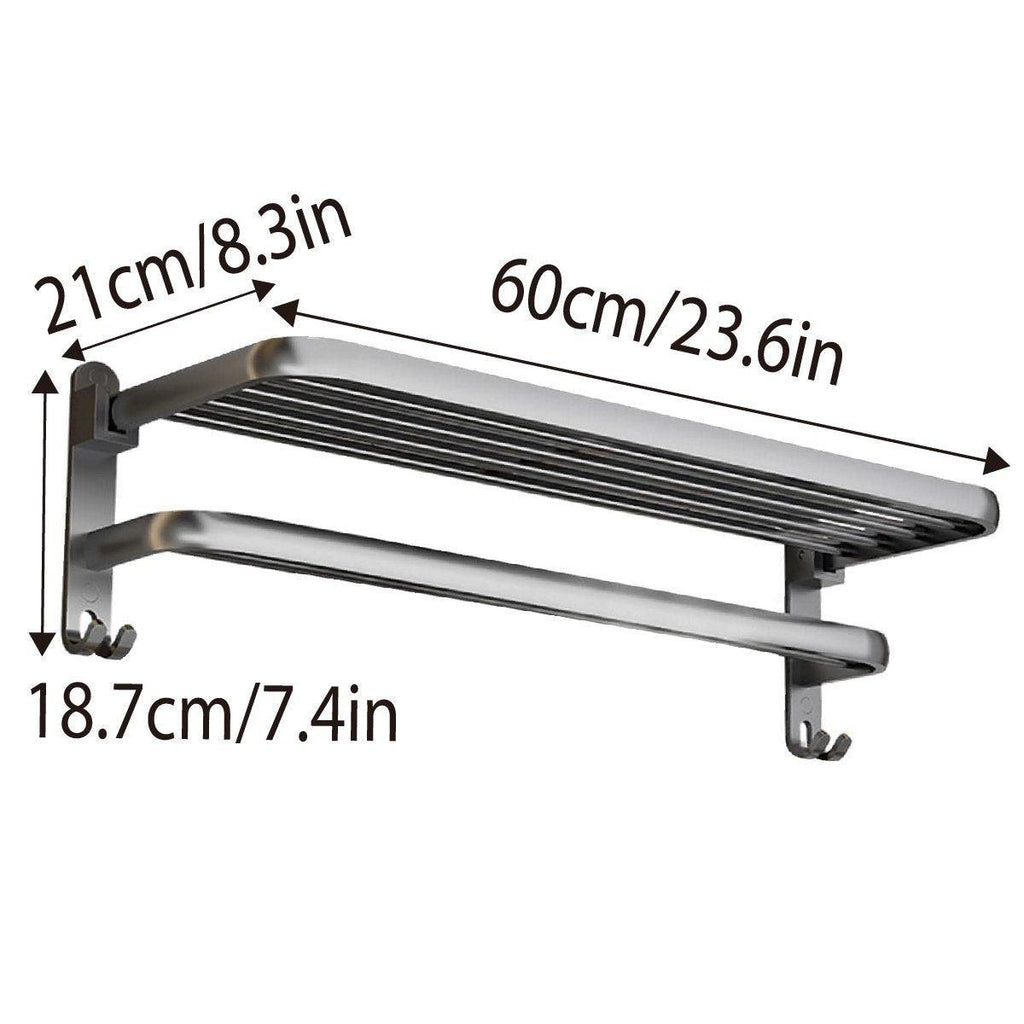 Grey Aluminum Towel Rack Punch-Free Bathroom Storage Towel Holder Home Organizer