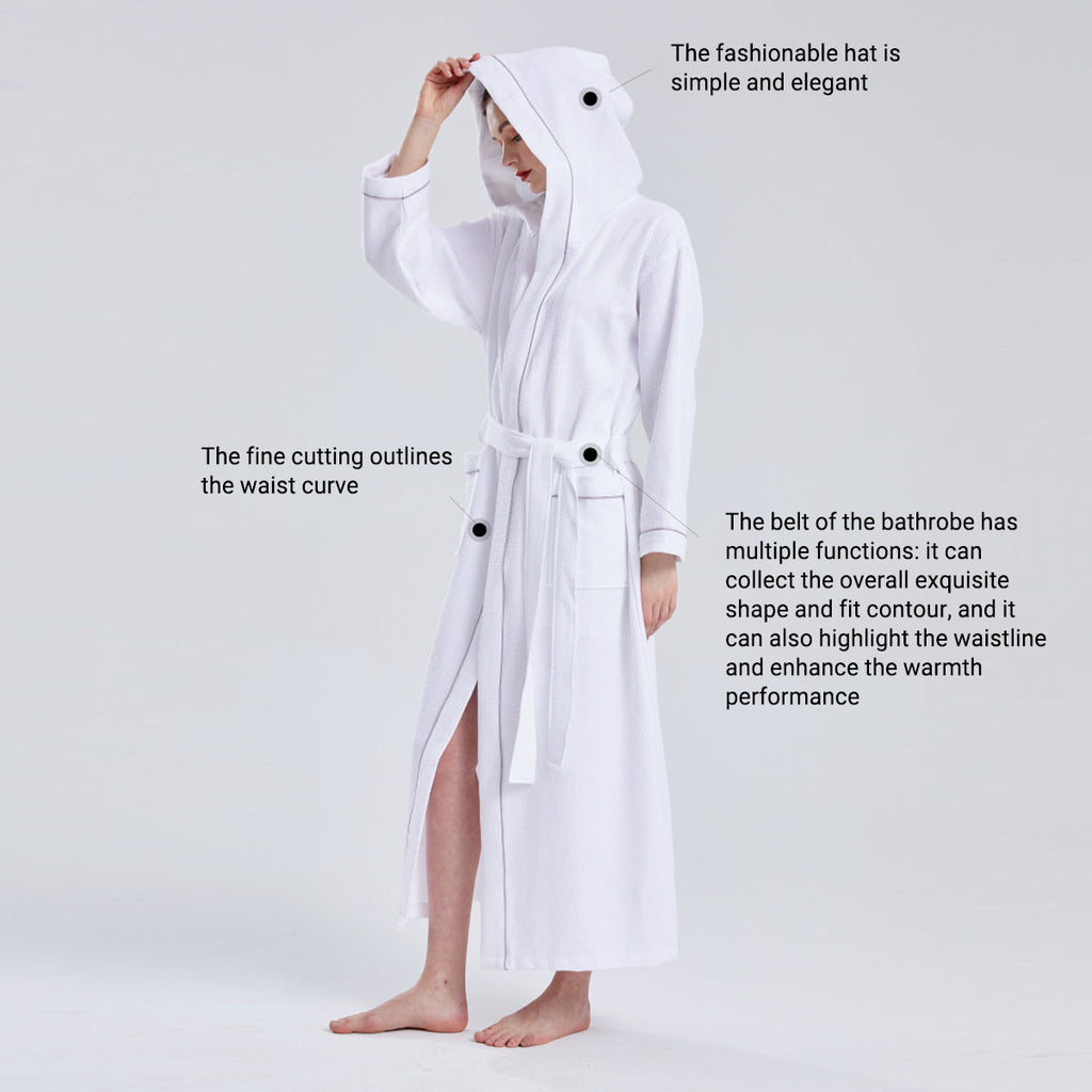 Hotel Bathrobe Waffle Hooded Robe Soft Absorbent for Men and Women Unisex Towels