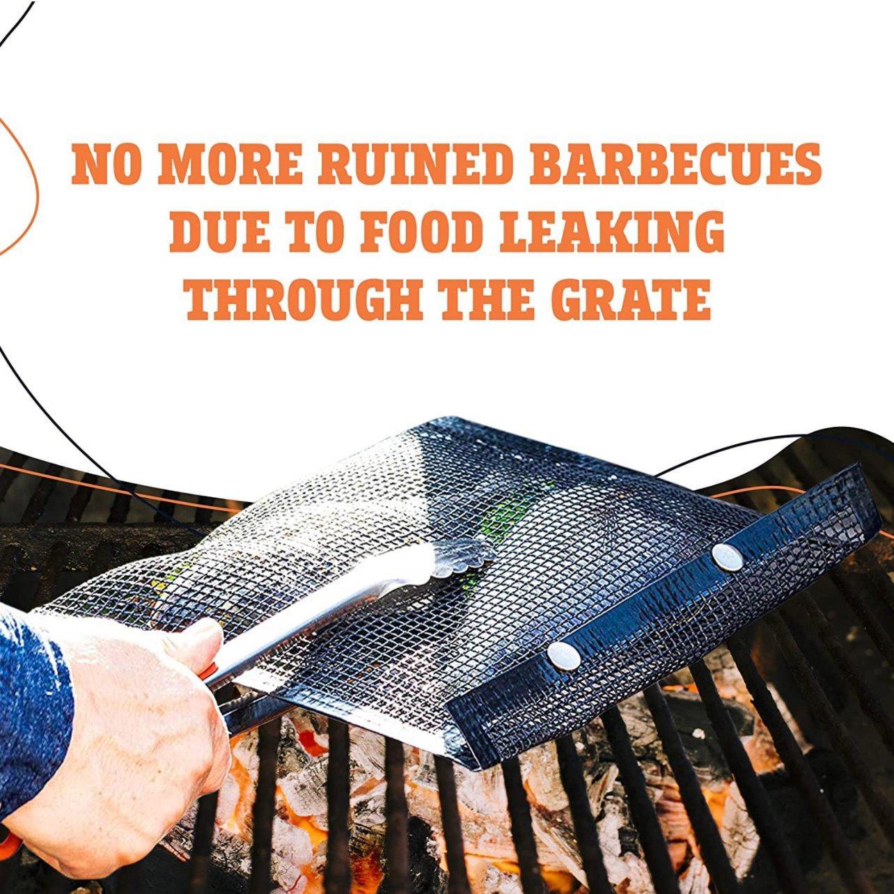 24x14CM BBQ Grilling Mesh Reusable Bag Outdoor Camping Barbecue Grill Mats Cooking Pads - Copper