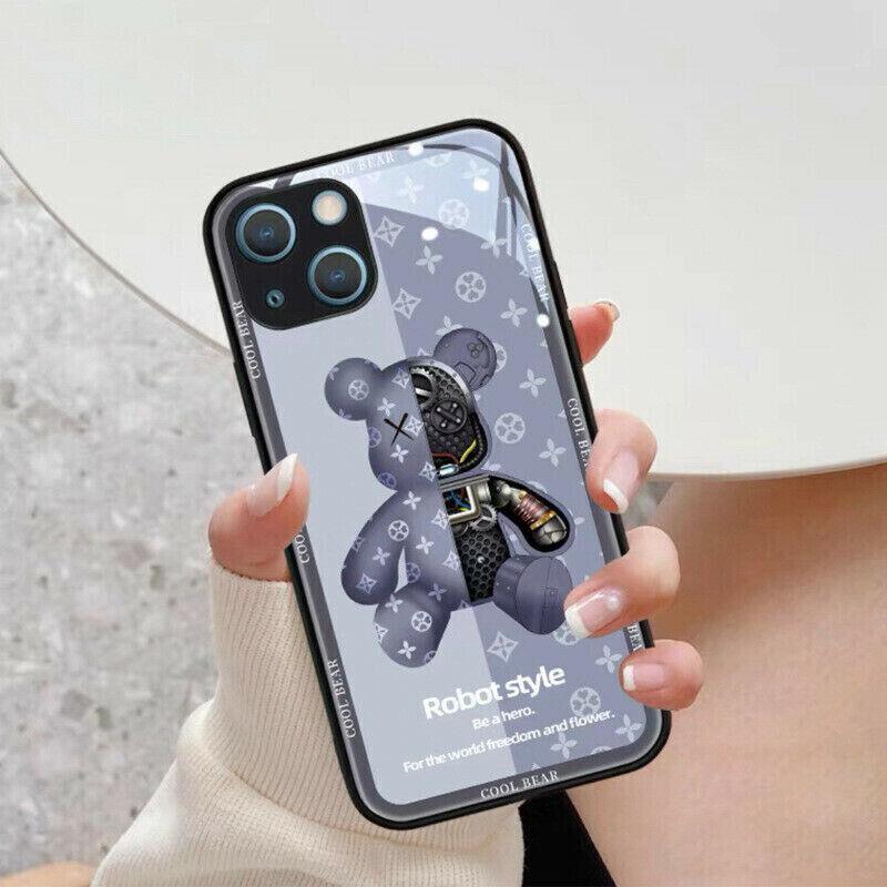 For iPhone 13 Pro Max 12 11XS XR Luxury Cool Bear Shockproof Glass Case Purple - iPhone 11Pro Max