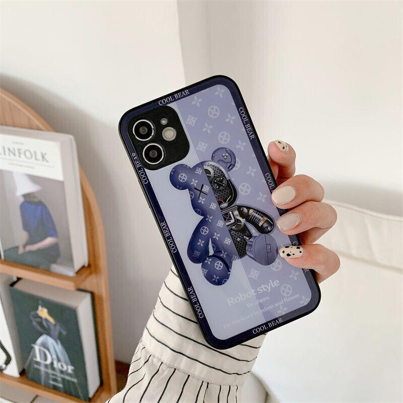 For iPhone 13 Pro Max 12 11XS XR Luxury Cool Bear Shockproof Glass Case Purple - iPhone 13