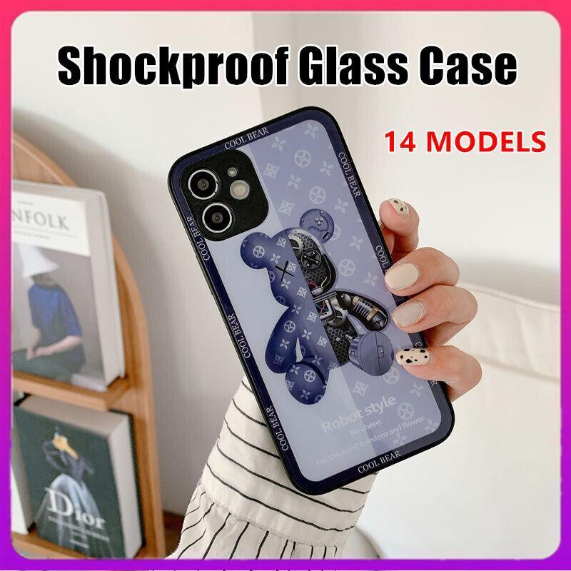 For iPhone 13 Pro Max 12 11XS XR Luxury Cool Bear Shockproof Glass Case Purple - iPhone 13Pro