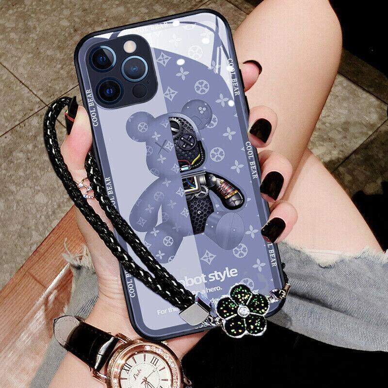 For iPhone 13 Pro Max 12 11XS XR Luxury Cool Bear Shockproof Glass Case Purple - iPhone XR