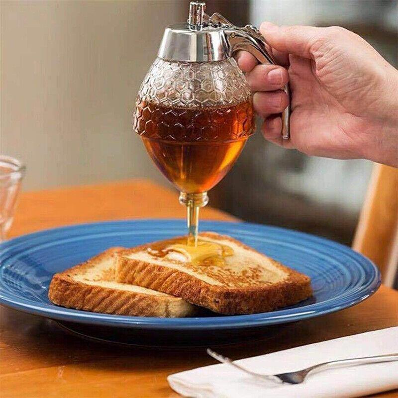 Honey Syrup Dispenser with Stand Bottom Flow Trigger Jar for Kitchen Use
