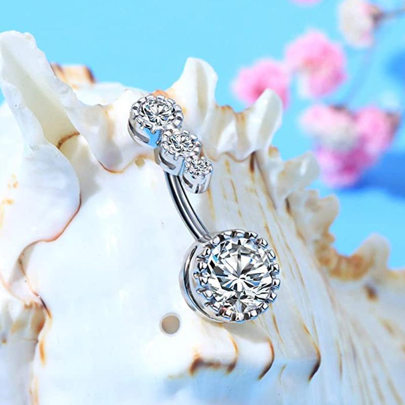 Belly Button Rings Bar Navel Steel Copper Zirconia Piercing Body Piercing - Silver