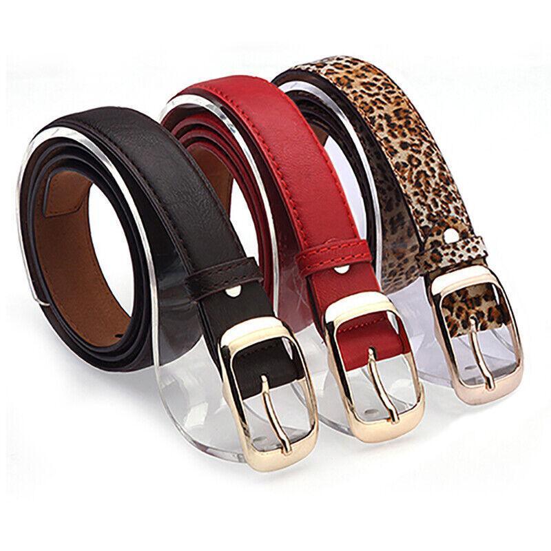 Ladies Leather Belt Classic Buckle Fashion Waist Strap for Jeans Dresses Casual - Brown