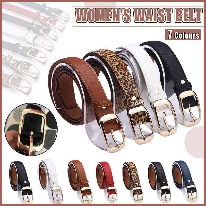 Ladies Leather Belt Classic Buckle Fashion Waist Strap for Jeans Dresses Casual - Coffee