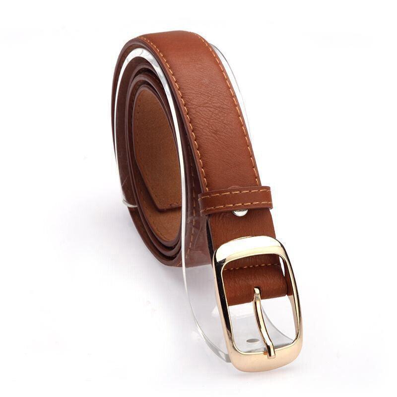 Ladies Leather Belt Classic Buckle Fashion Waist Strap for Jeans Dresses Casual - Red