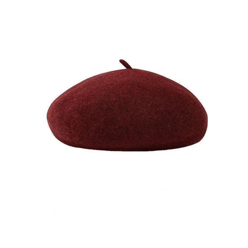 Women Ladies Beanie Wool French Beret Newsboy Hat Cap Winter Warm Hats Girls - Wine Red