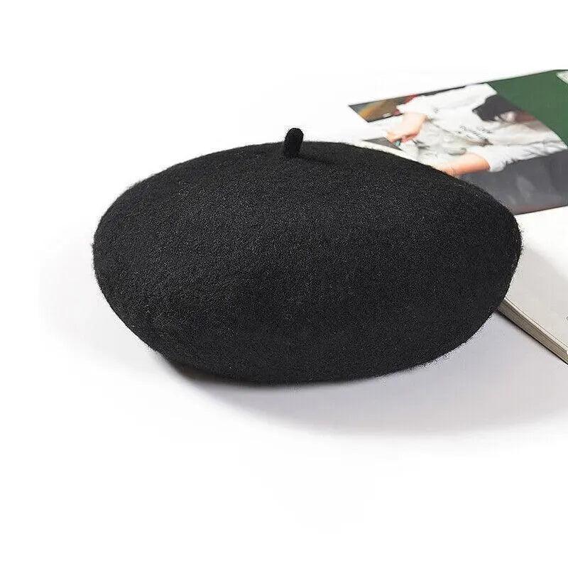 Women Ladies Beanie Wool French Beret Newsboy Hat Cap Winter Warm Hats Girls - Dark Grey