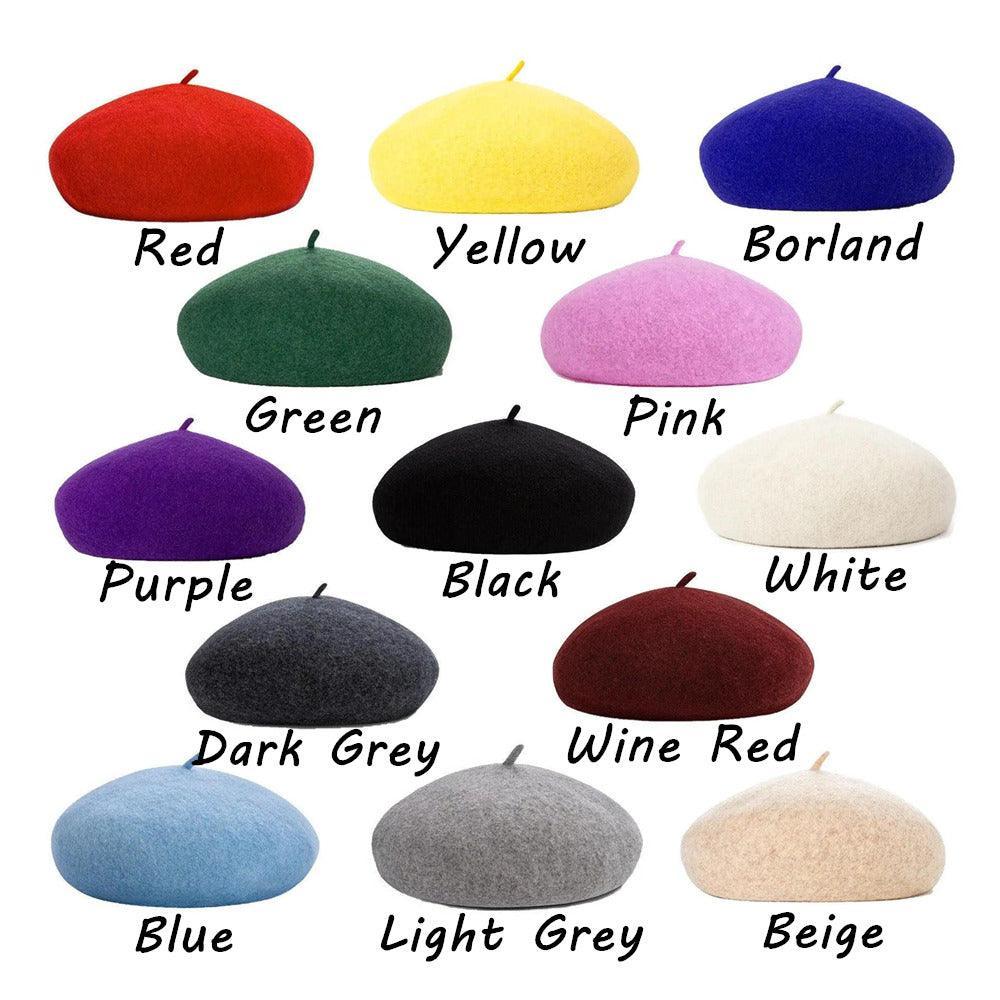 Women Ladies Beanie Wool French Beret Newsboy Hat Cap Winter Warm Hats Girls - Light Grey