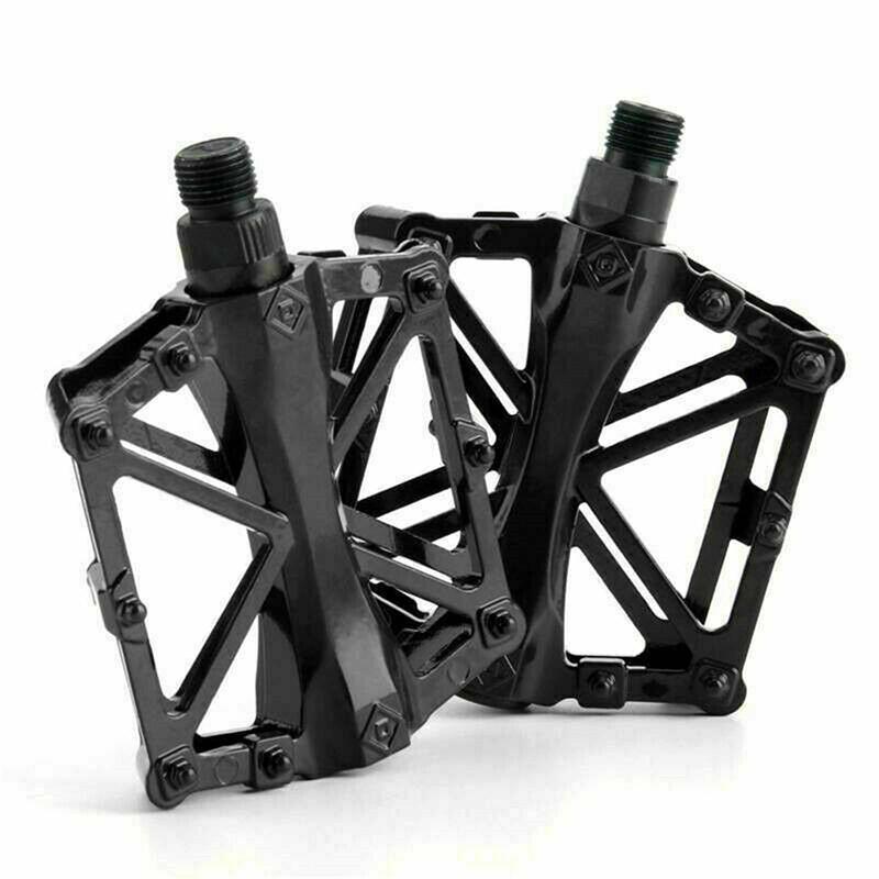 Bike Pedals Alloy Mountain Road MTB Colored Bicycle Nonslip Cycling Pedals 9/16" - Black