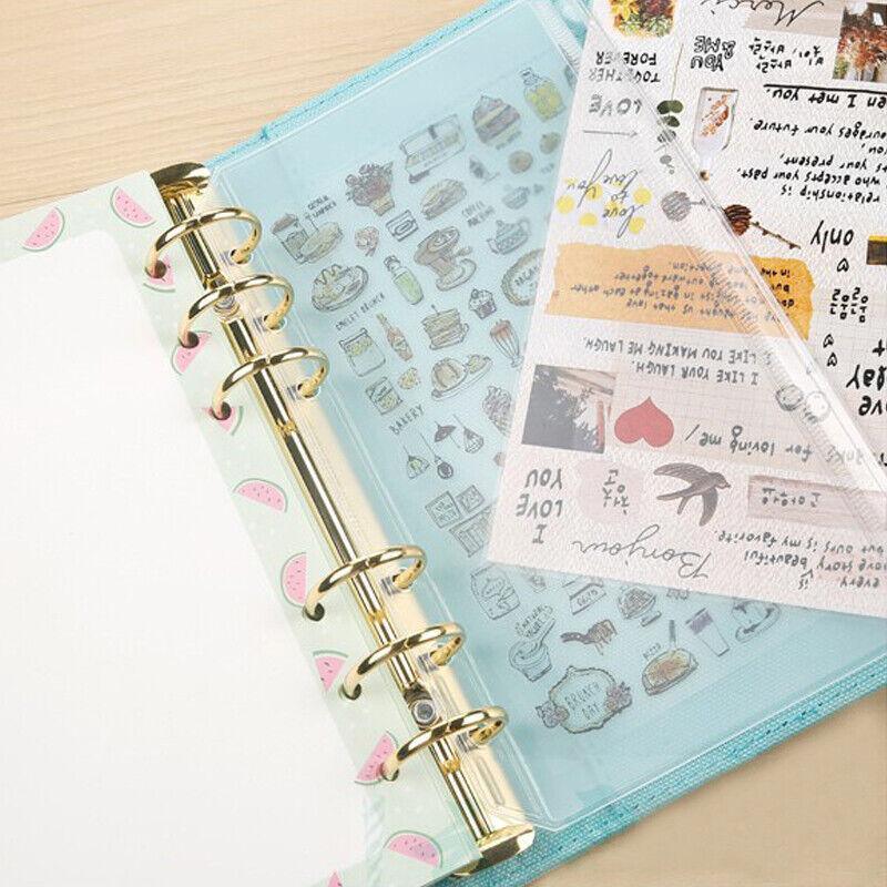12X A5/A6/A7 Binder Pocket Zipper 6 Holes Pvc Document Filling Bags Clear Kit - A5(21*15CM)