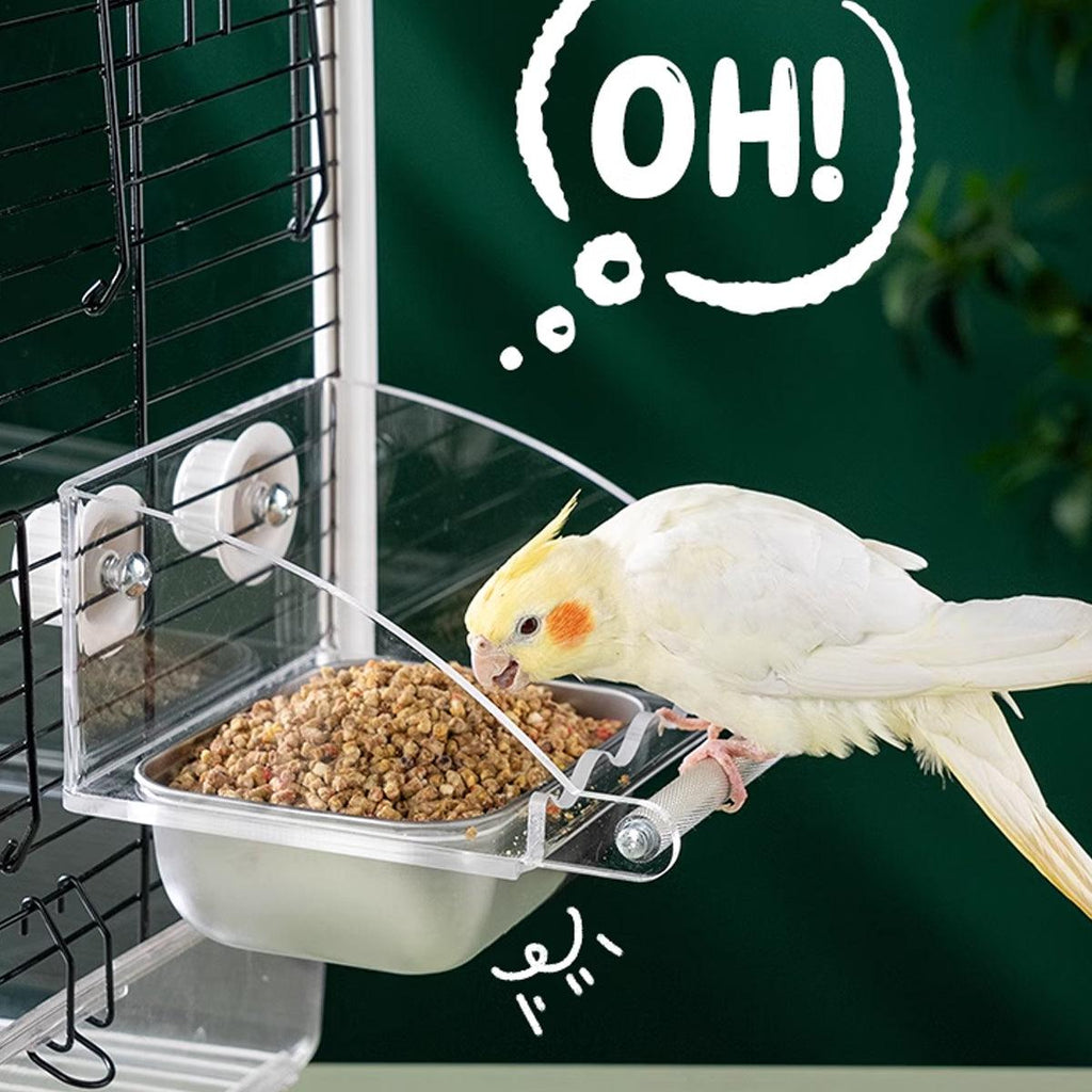 Parrot Stainless Steel Food Bowl Bird Feeder Cage Hanging Dish for Pet Birds - L