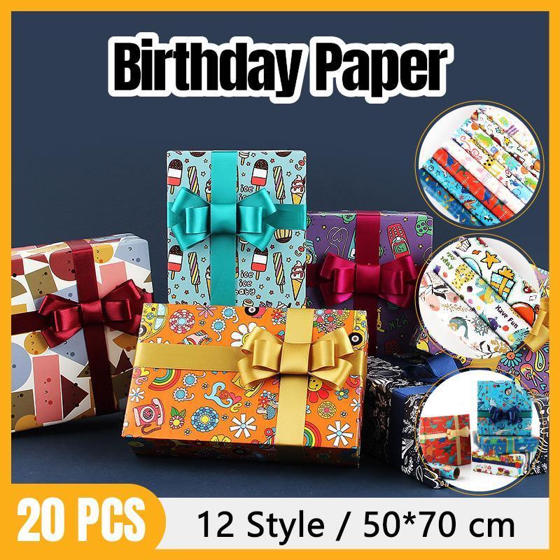 20pcs Cute Animal Cartoon Gift Wrapping Paper for Toys Bookskin and Crafts - Blue shell-20PCS