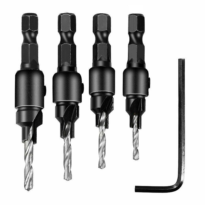 4PCS Screw Countersink Bit Set Pilot Holre Drill Metal Plastic Wood Hex Shank - Gold