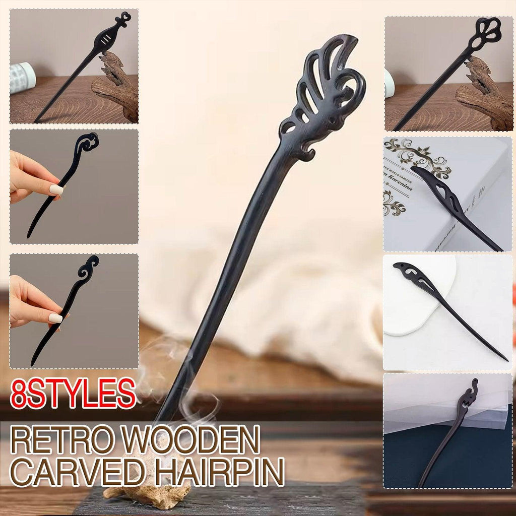 Retro Wooden Carved Hair Sticks Women Hairpin Barrette Chopsticks Accessories - H