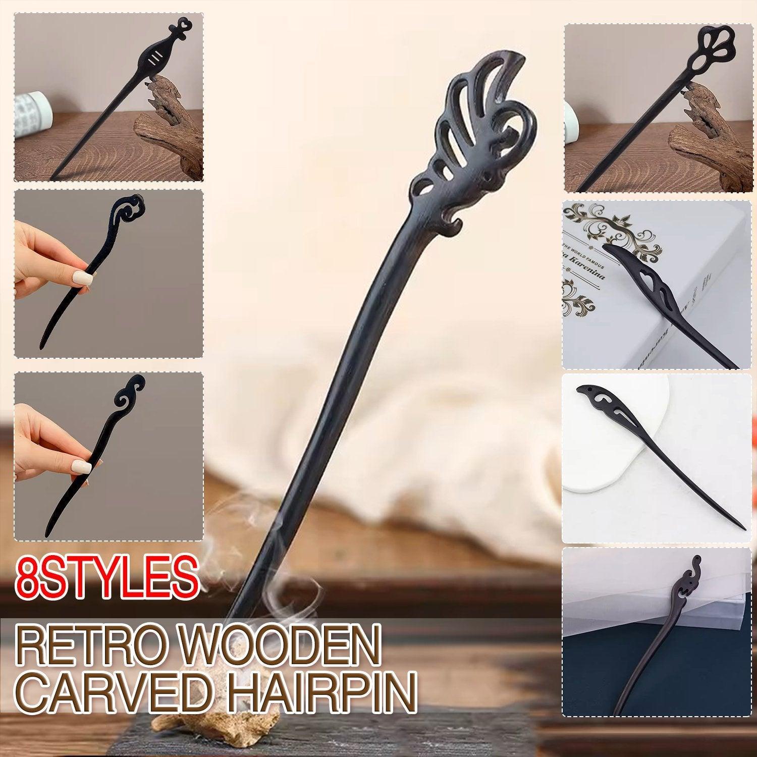 Retro Wooden Carved Hair Sticks Women Hairpin Barrette Chopsticks Accessories - H