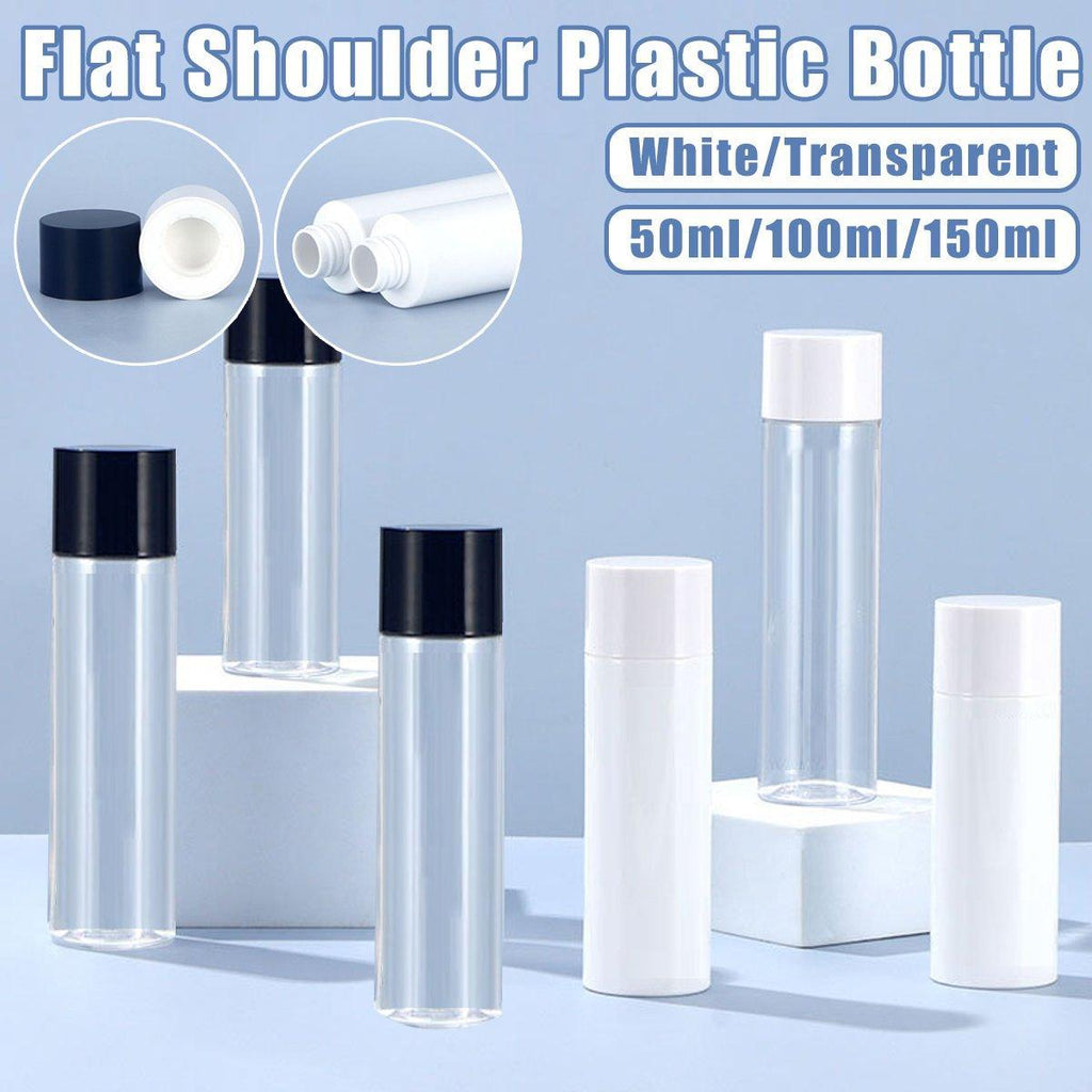 50/100/150ml Plastic Toner Lotion Bottles Refillable Travel Cosmetic Containers - Black Lid + White Bottle - 150ml