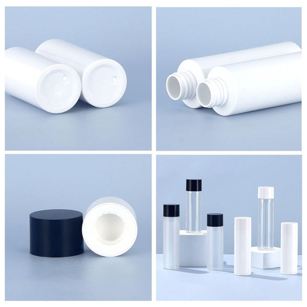 50/100/150ml Plastic Toner Lotion Bottles Refillable Travel Cosmetic Containers - White Lid + Transparent Bottle - 150ml