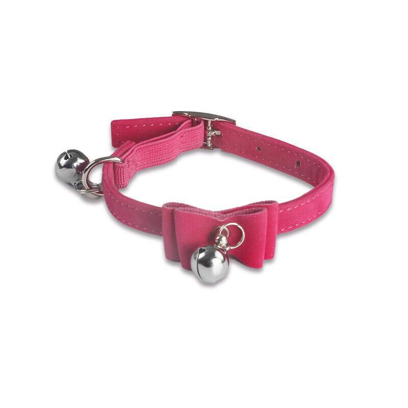 1× Adjustable Suede Cat Collar with Bow Bell Pink Blue Black Red - Black