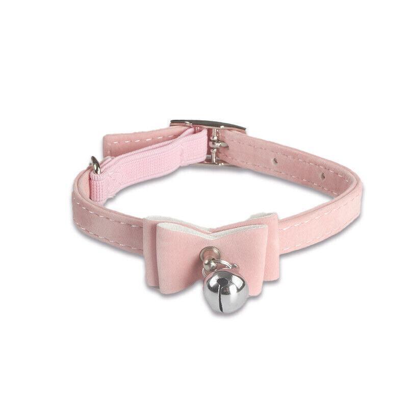 1× Adjustable Suede Cat Collar with Bow Bell Pink Blue Black Red - Dark Red