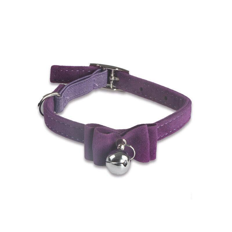 1× Adjustable Suede Cat Collar with Bow Bell Pink Blue Black Red - Dark Red