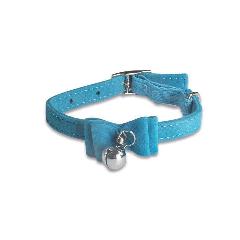 1× Adjustable Suede Cat Collar with Bow Bell Pink Blue Black Red - Pink