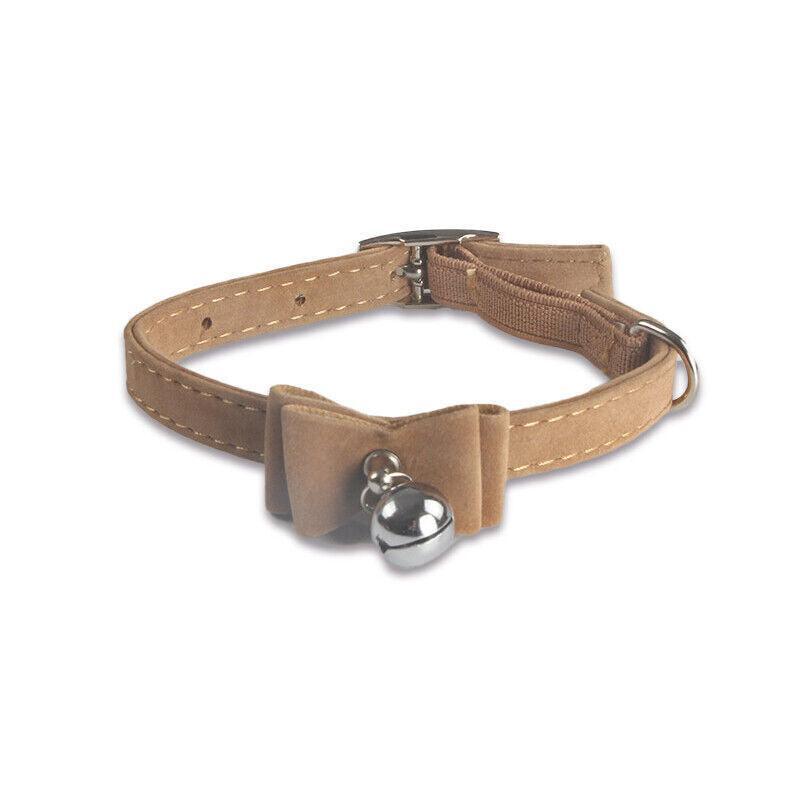 1× Adjustable Suede Cat Collar with Bow Bell Pink Blue Black Red - Pink